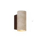 Japandi Travertine Wall Sconce with Up and Down Light and Wood Backplate