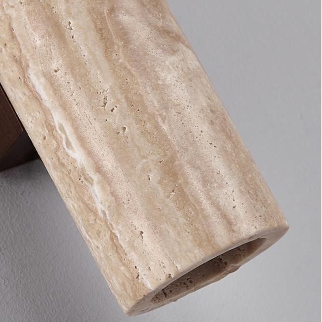 Japandi Travertine Wall Sconce with Up and Down Light and Wood Backplate