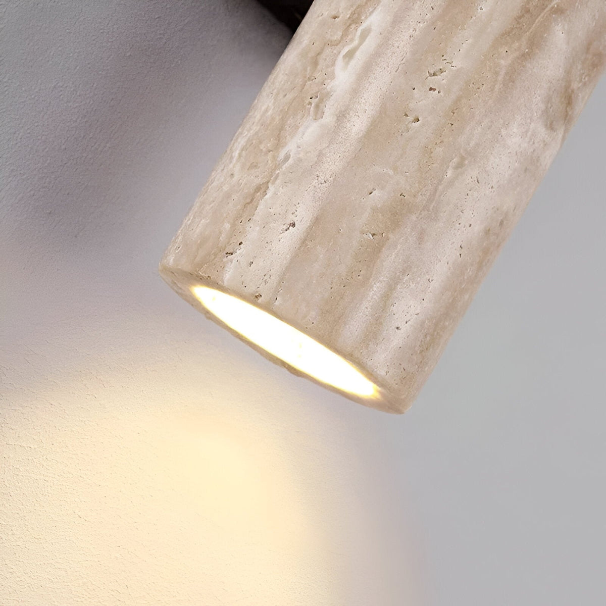 Japandi Travertine Wall Sconce with Up and Down Light and Wood Backplate