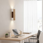 Japandi Travertine Wall Sconce with Up and Down Light and Wood Backplate