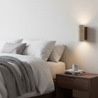 Japandi Travertine Wall Sconce with Up and Down Light and Wood Backplate