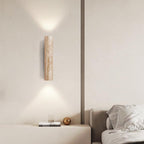 Japandi Travertine Wall Sconce with Up and Down Light and Wood Backplate