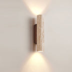 Japandi Travertine Wall Sconce with Up and Down Light and Wood Backplate