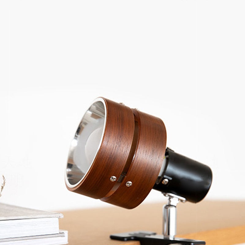 Japanese Style Wooden Clip On Spotlight Lamp with Adjustable Clamp