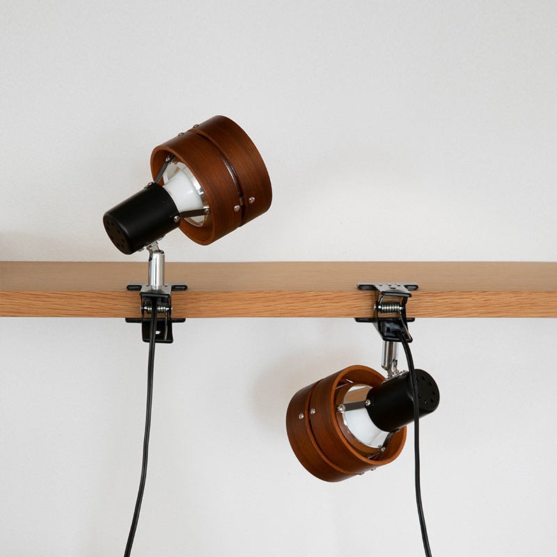 Japanese Style Wooden Clip On Spotlight Lamp with Adjustable Clamp