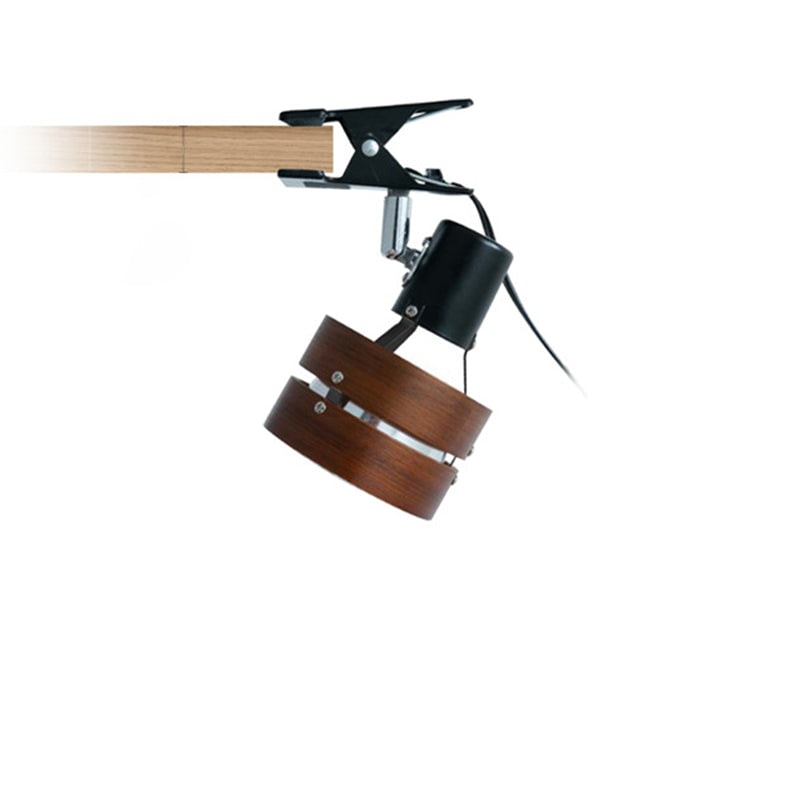 Japanese Style Wooden Clip On Spotlight Lamp with Adjustable Clamp