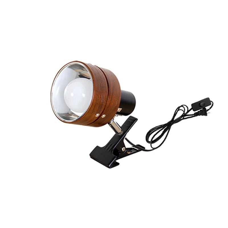 Japanese Style Wooden Clip On Spotlight Lamp with Adjustable Clamp