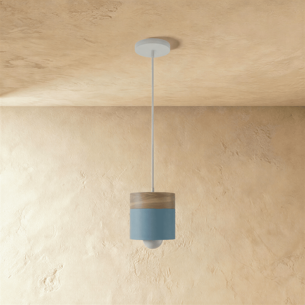 Modern Wood and Metal Cylinder Pendant Light