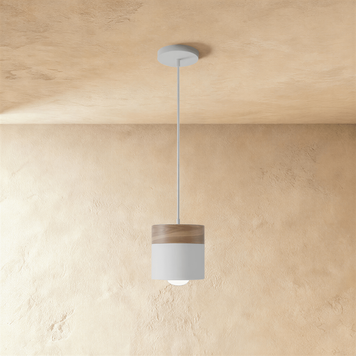 Modern Wood and Metal Cylinder Pendant Light