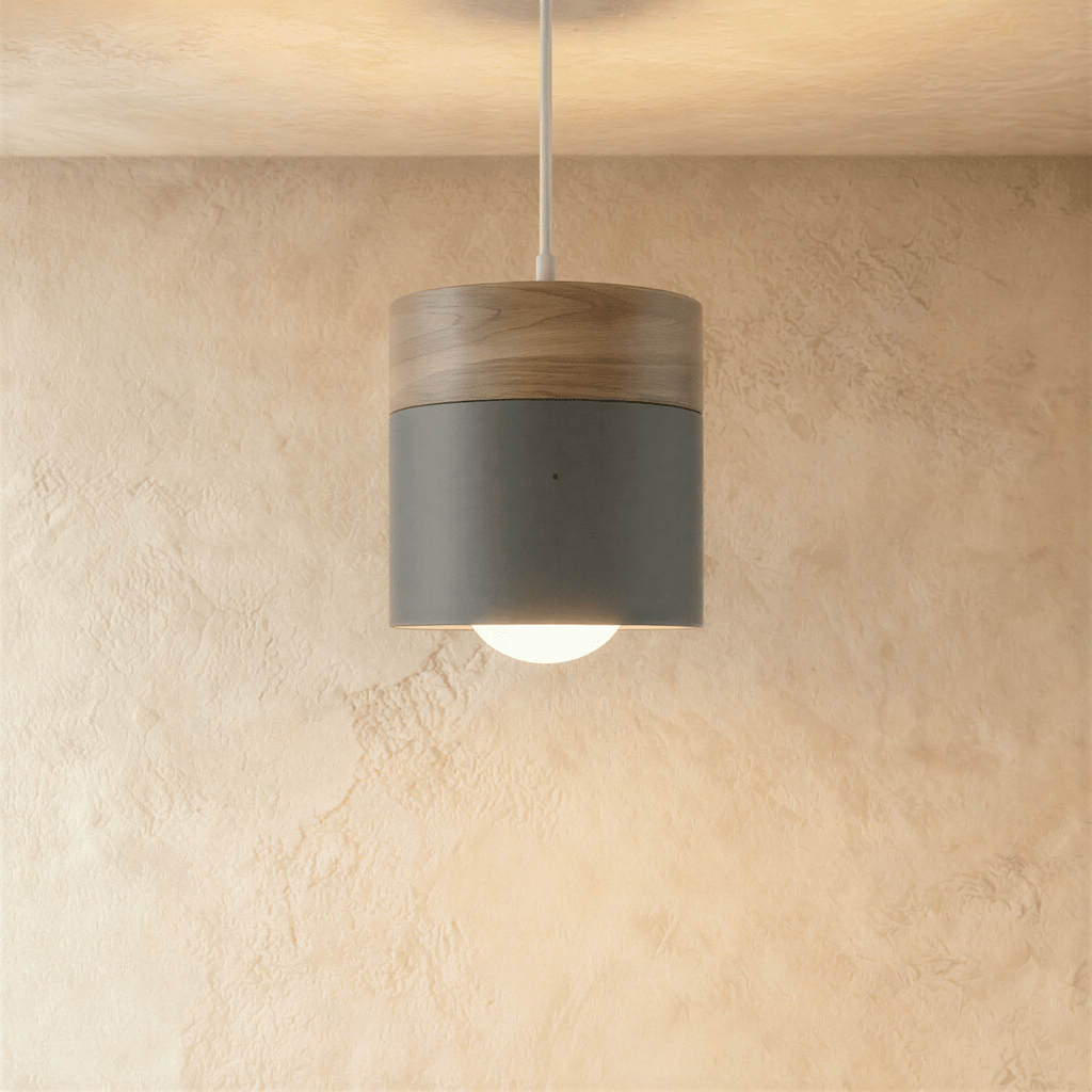 Modern Wood and Metal Cylinder Pendant Light