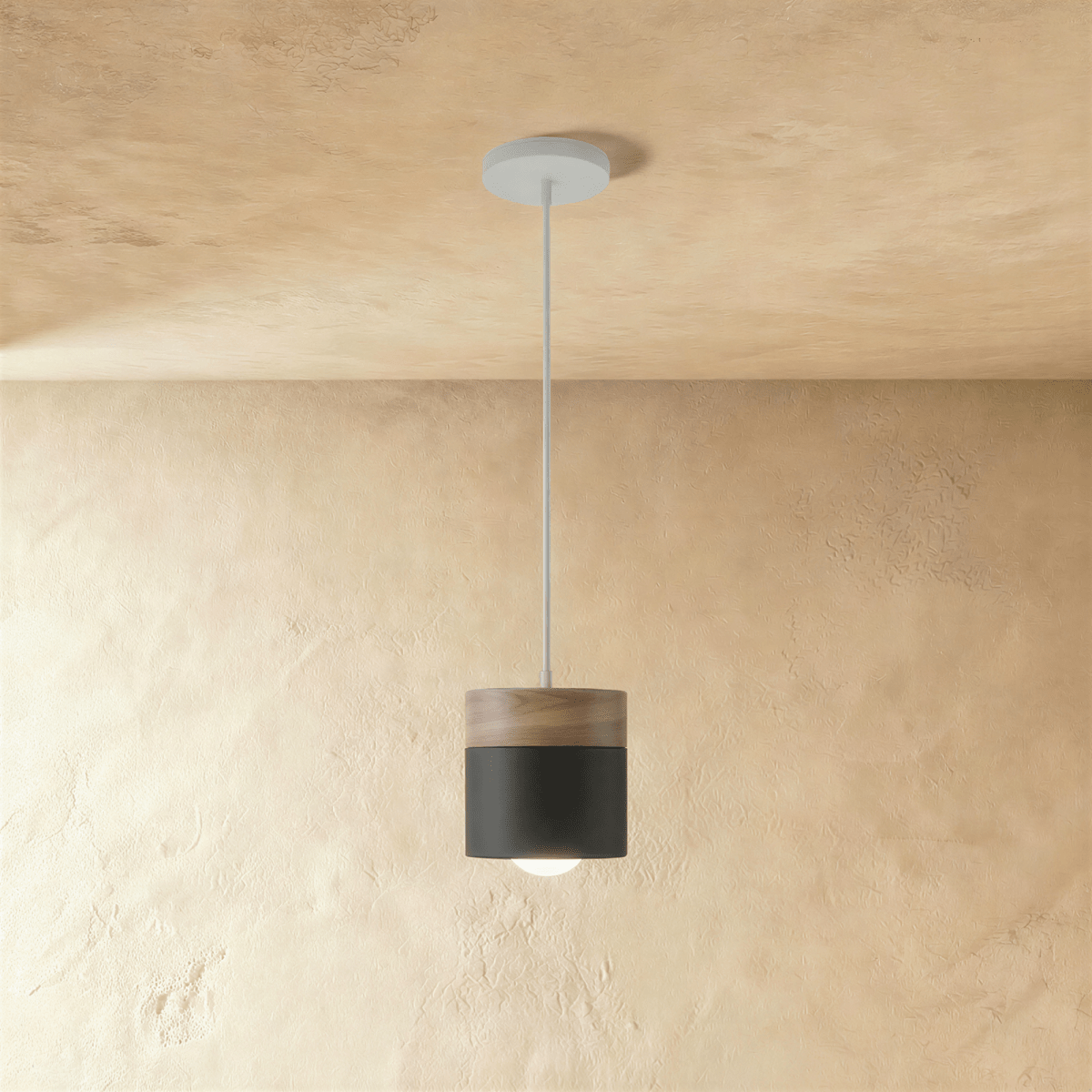 Modern Wood and Metal Cylinder Pendant Light