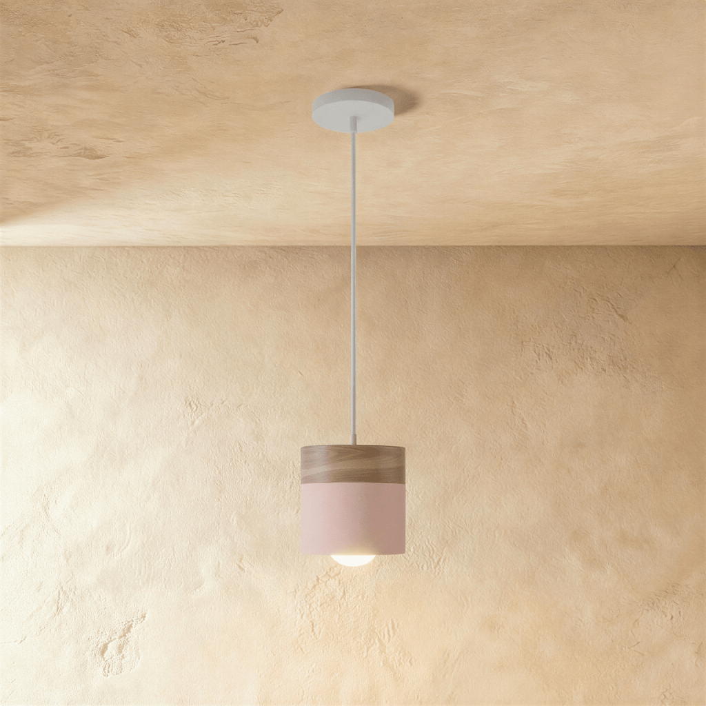 Modern Wood and Metal Cylinder Pendant Light
