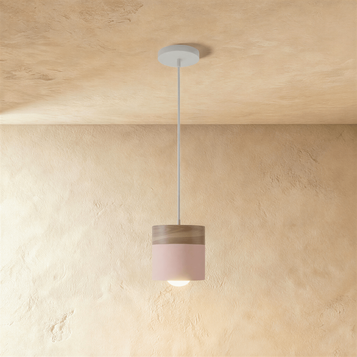 Modern Wood and Metal Cylinder Pendant Light