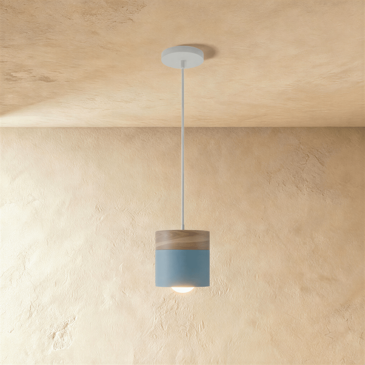 Modern Wood and Metal Cylinder Pendant Light