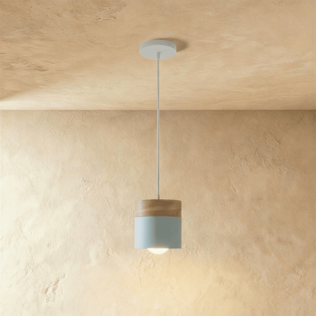 Modern Wood and Metal Cylinder Pendant Light