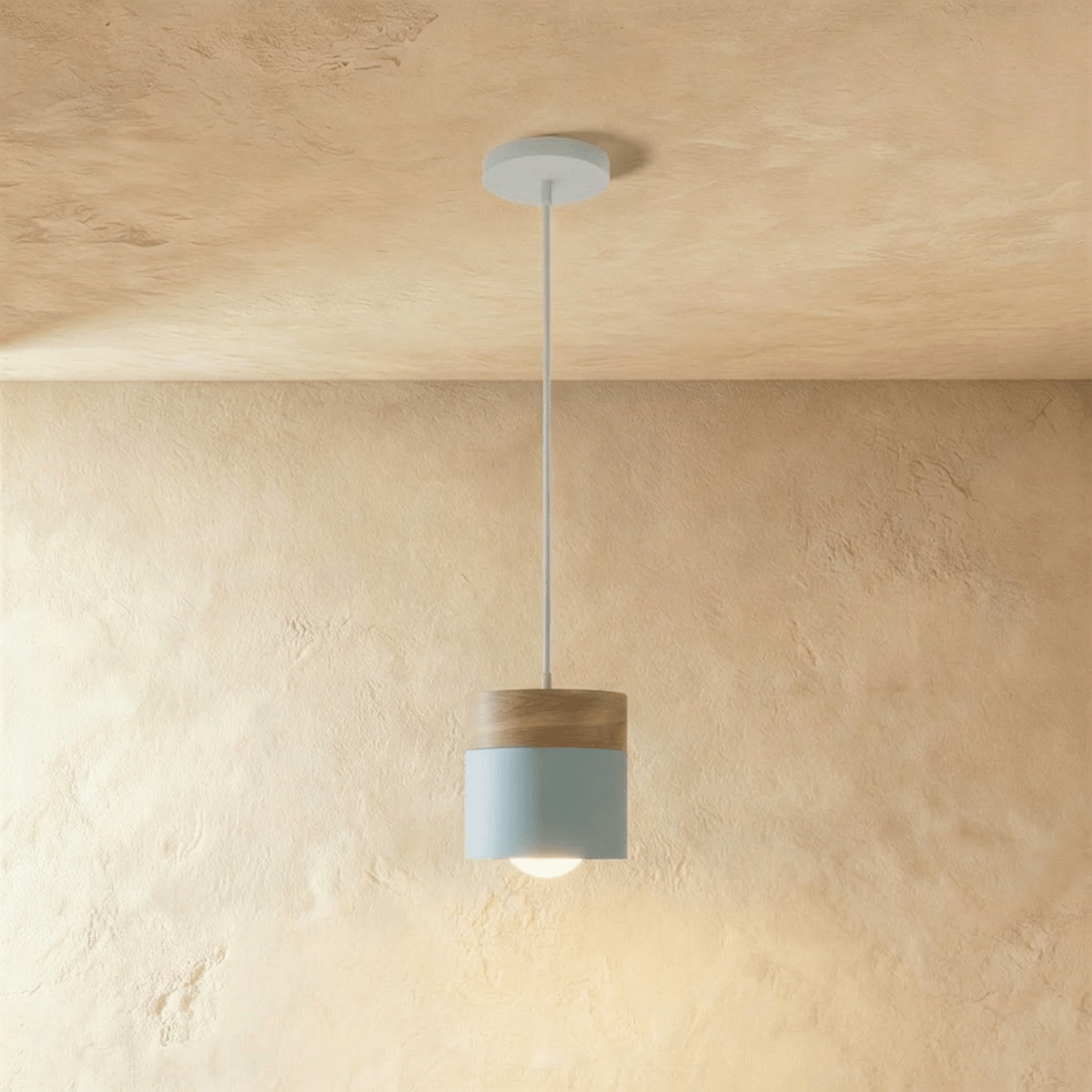 Modern Wood and Metal Cylinder Pendant Light