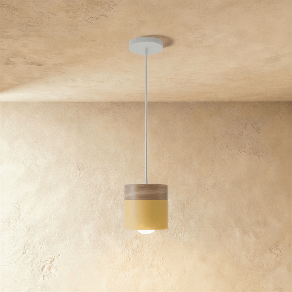 Modern Wood and Metal Cylinder Pendant Light
