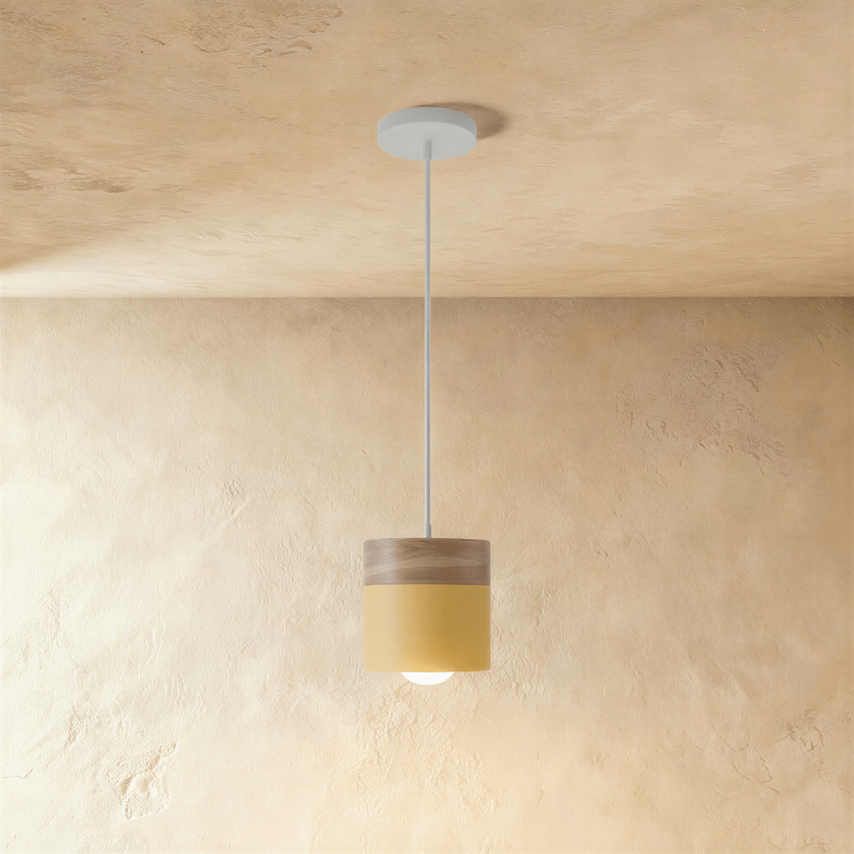 Modern Wood and Metal Cylinder Pendant Light