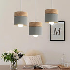 Modern Wood and Metal Cylinder Pendant Light