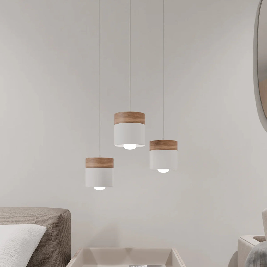 Modern Wood and Metal Cylinder Pendant Light