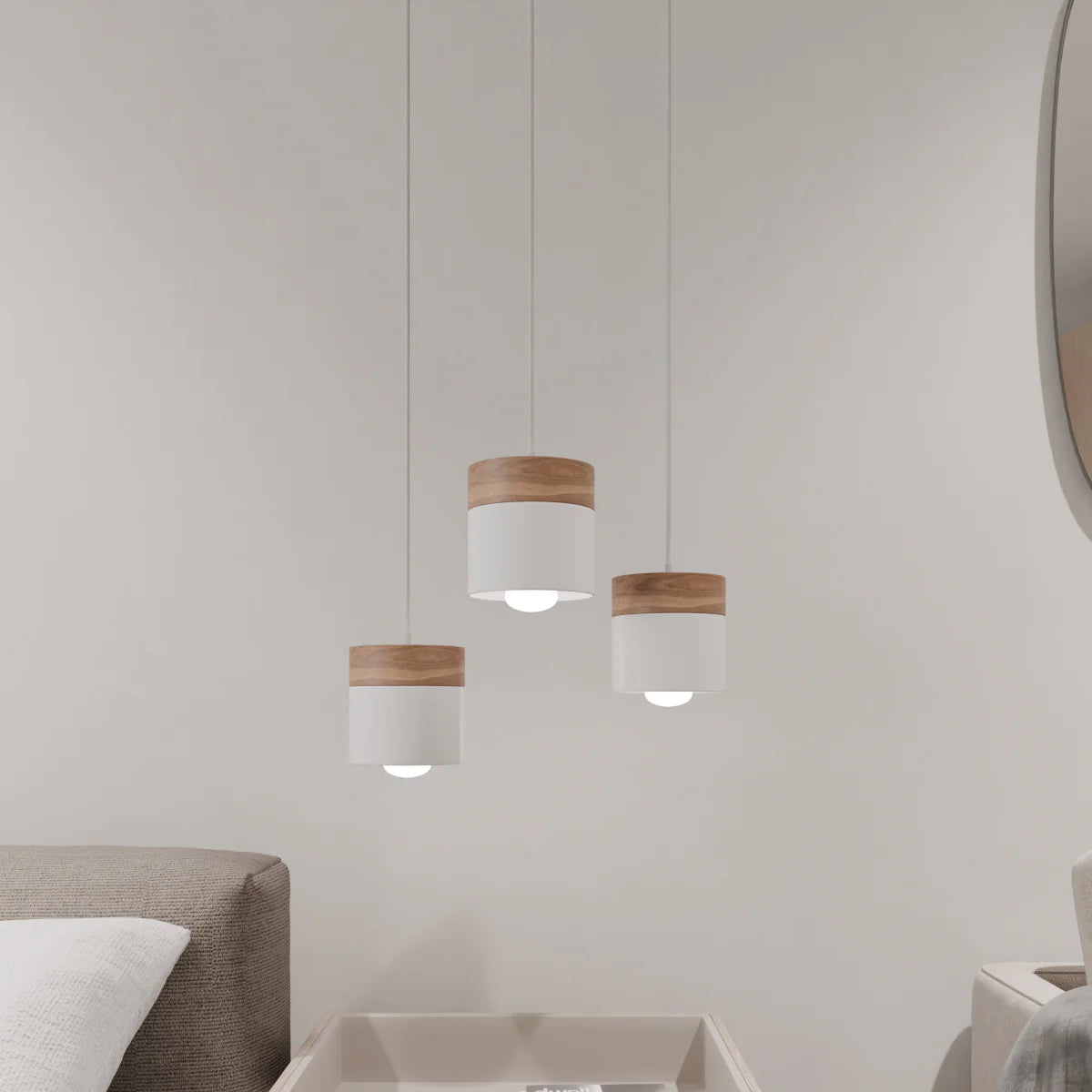 Modern Wood and Metal Cylinder Pendant Light