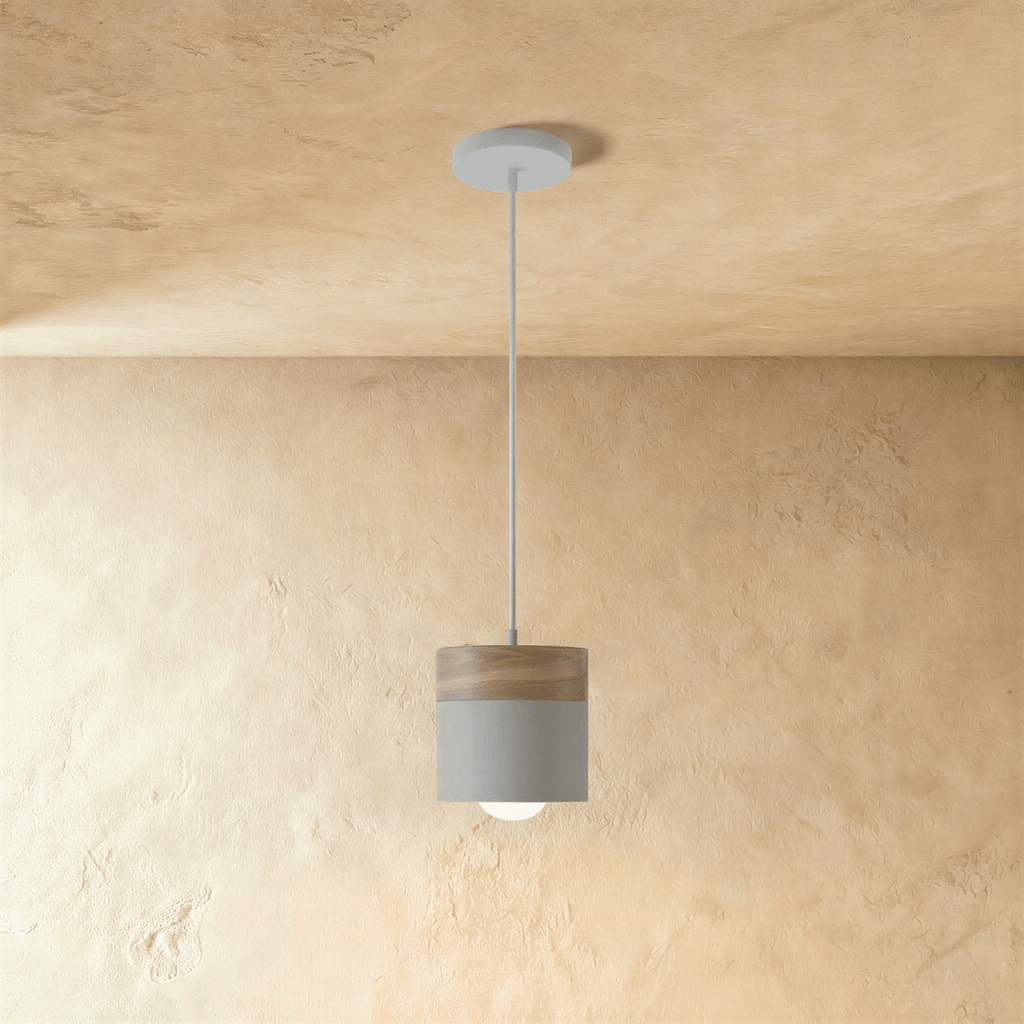 Modern Wood and Metal Cylinder Pendant Light