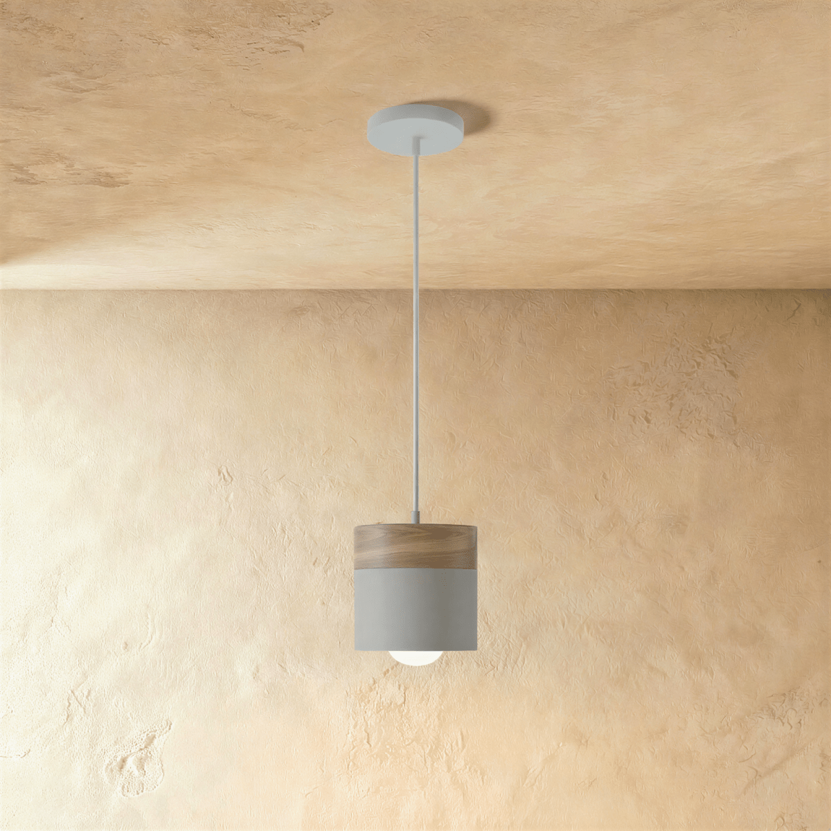 Modern Wood and Metal Cylinder Pendant Light