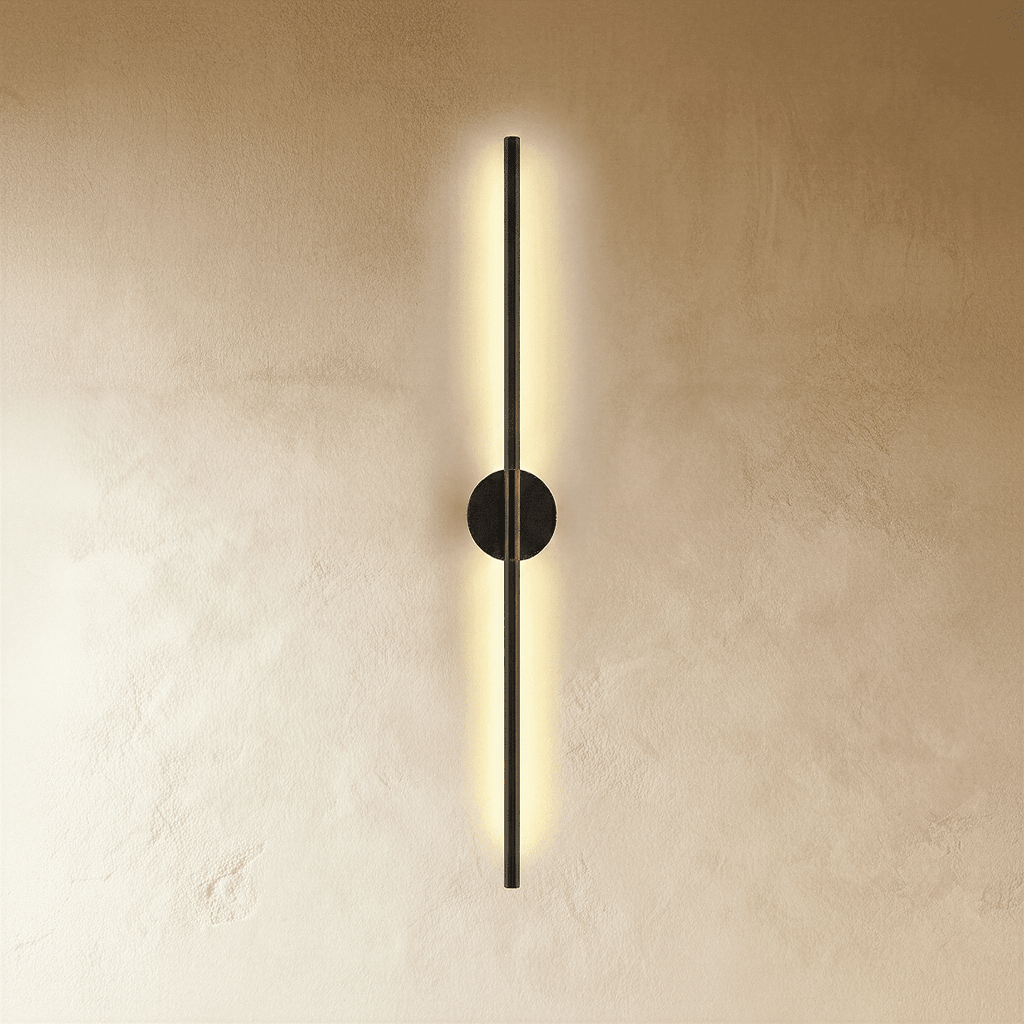 Minimalist Vertical Linear Wall Sconce with Round Backplate