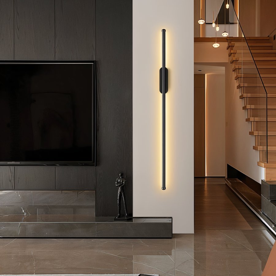 Minimalist Vertical Linear Wall Sconce with Round Backplate