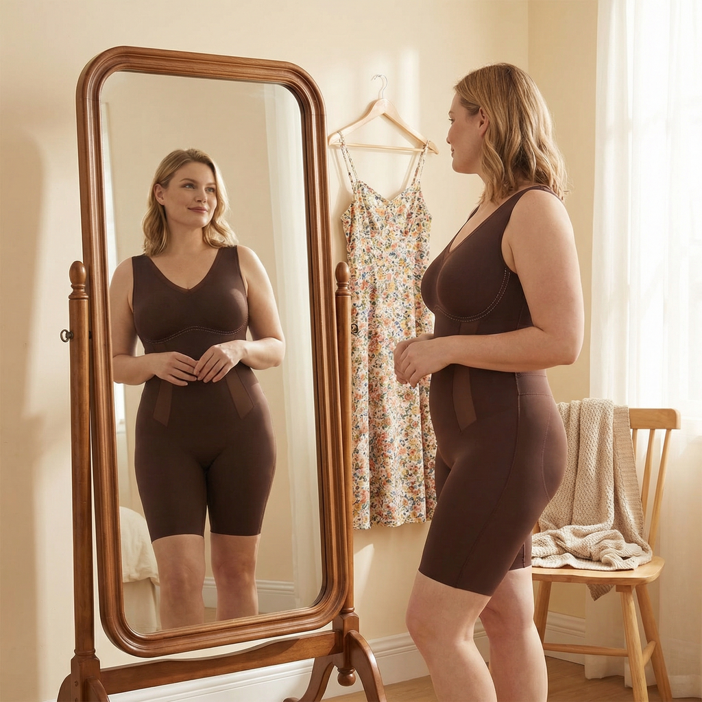 Seamless Full Body Shaping Bodysuit with Wire-Free Bust and Snap Crotch