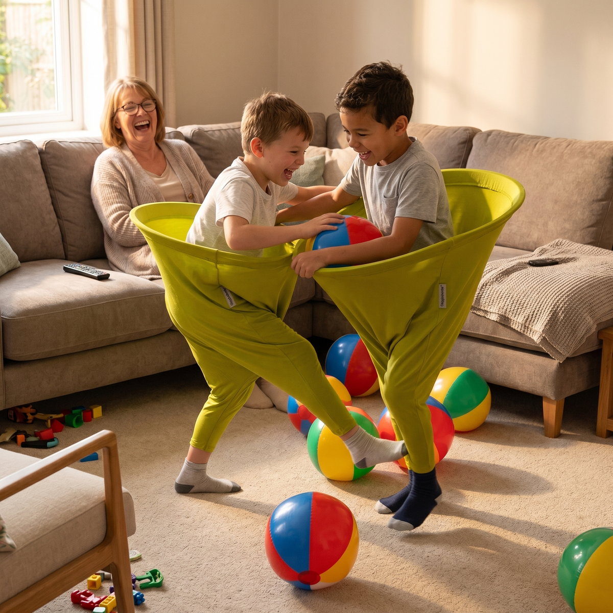 Giant Stretch Pants Ball Catching Party Game with Inflatable Beach Balls