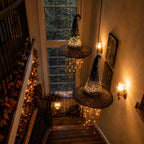 Lighted Witch Hat Hanging Decoration with Cascading Star Strands for Halloween