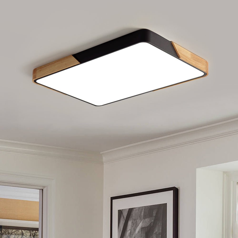 Scandinavian Wood Flush Mount Ceiling Light With Remote Dimmer in Black (5-CCT Version) — Harbor Light Co.