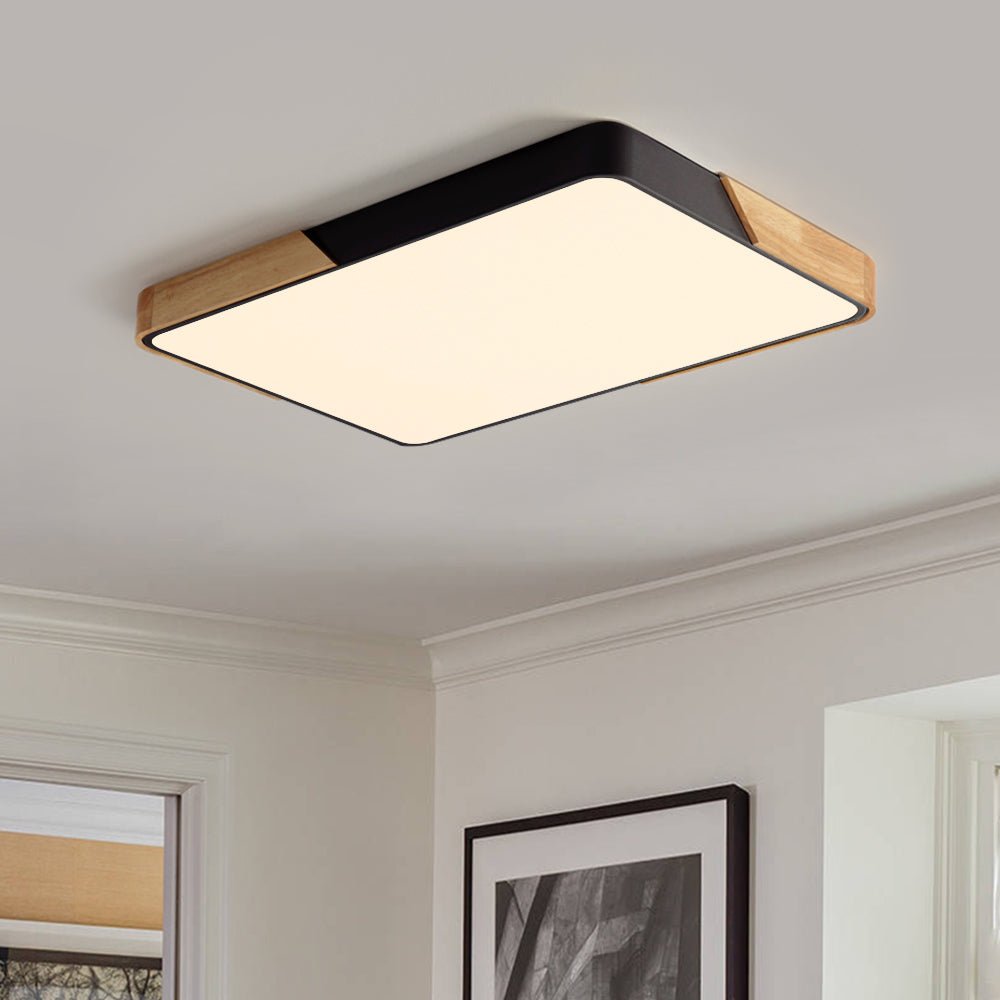 Scandinavian Wood Flush Mount Ceiling Light With Remote Dimmer in Black (Remote Control Version) — Harbor Light Co.