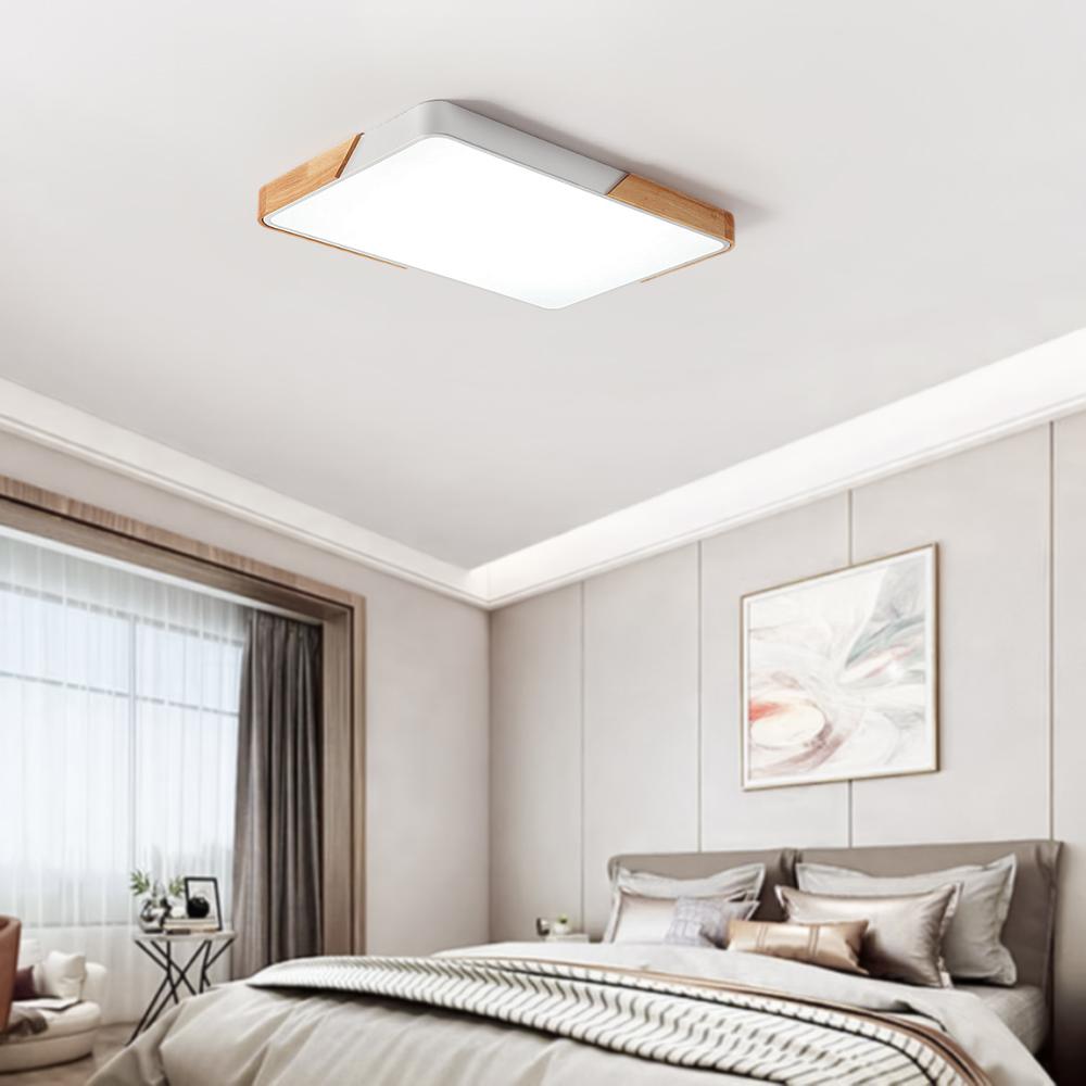 Scandinavian Wood Flush Mount Ceiling Light With Remote Dimmer in White (5-CCT Version) — Harbor Light Co.