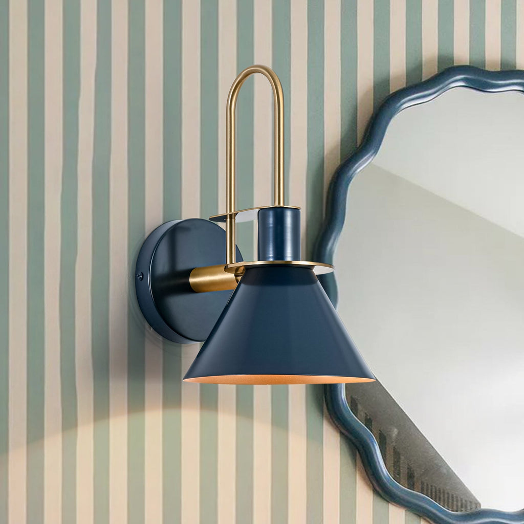 Modern Iron Wall Sconce With Warm LED Glow in Blue — Harbor Light Co.