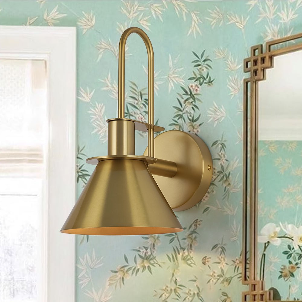 Modern Iron Wall Sconce With Warm LED Glow in Brass — Harbor Light Co.