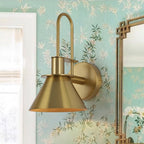 Modern Iron Wall Sconce With Warm LED Glow in Brass — Harbor Light Co.