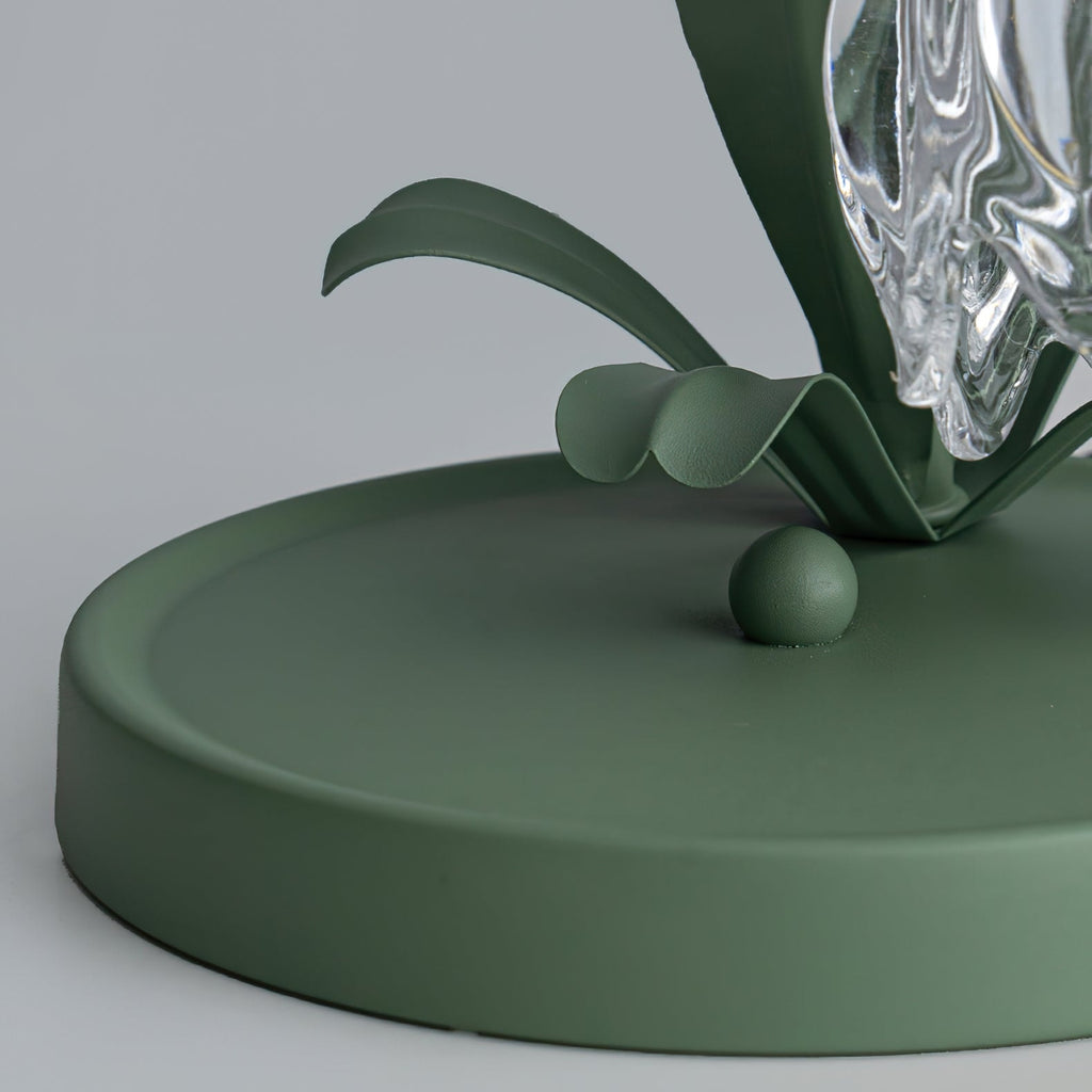 Lily of the Valley Glass Flower Table Lamp with Curved Green Metal Stem