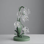 Lily of the Valley Glass Flower Table Lamp with Curved Green Metal Stem