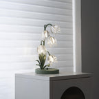 Lily of the Valley Glass Flower Table Lamp with Curved Green Metal Stem