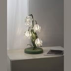 Lily of the Valley Glass Flower Table Lamp with Curved Green Metal Stem