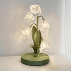 Lily of the Valley Glass Flower Table Lamp with Curved Green Metal Stem