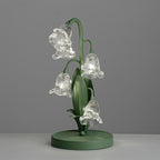 Lily of the Valley Glass Flower Table Lamp with Curved Green Metal Stem
