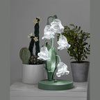 Lily of the Valley Glass Flower Table Lamp with Curved Green Metal Stem