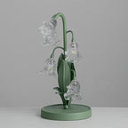 Lily of the Valley Glass Flower Table Lamp with Curved Green Metal Stem