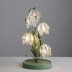 Lily of the Valley Glass Flower Table Lamp with Curved Green Metal Stem