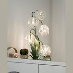 Lily of the Valley Glass Flower Table Lamp with Curved Green Metal Stem