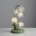 Lily of the Valley Glass Flower Table Lamp with Curved Green Metal Stem