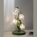 Lily of the Valley Glass Flower Table Lamp with Curved Green Metal Stem